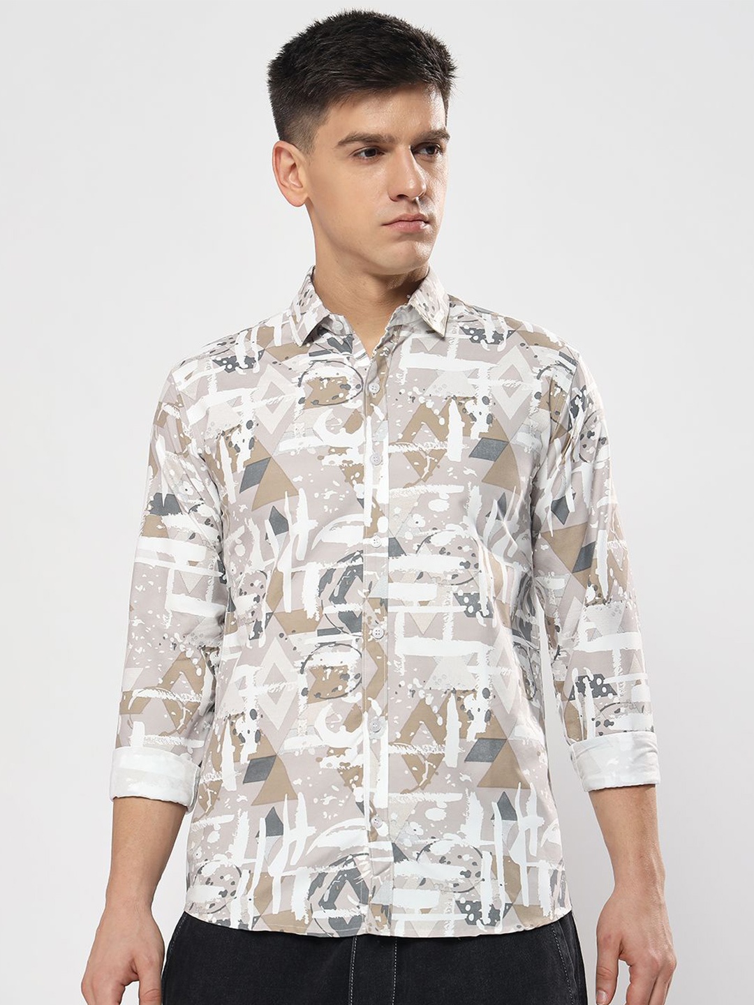 

YOUTH FIRST Men Premium Spread Collar Abstract Printed Casual Shirt, Grey