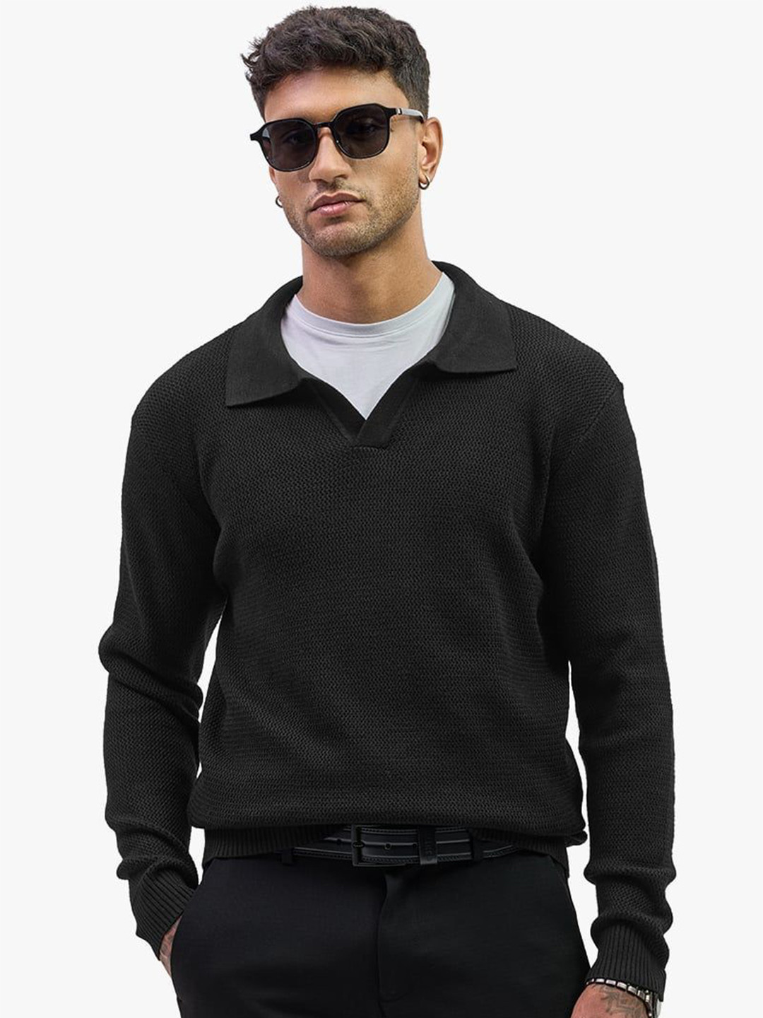 

Snitch Men Self Design Pullover, Black