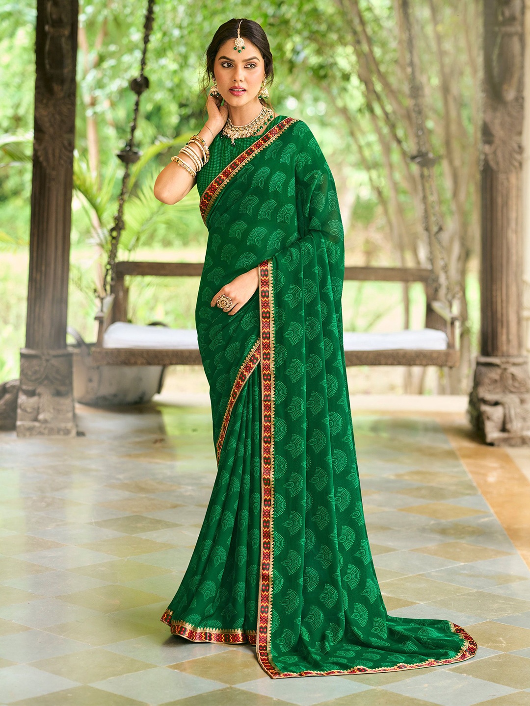 

Laxmipati Floral Printed Embroidered Designer Saree, Green
