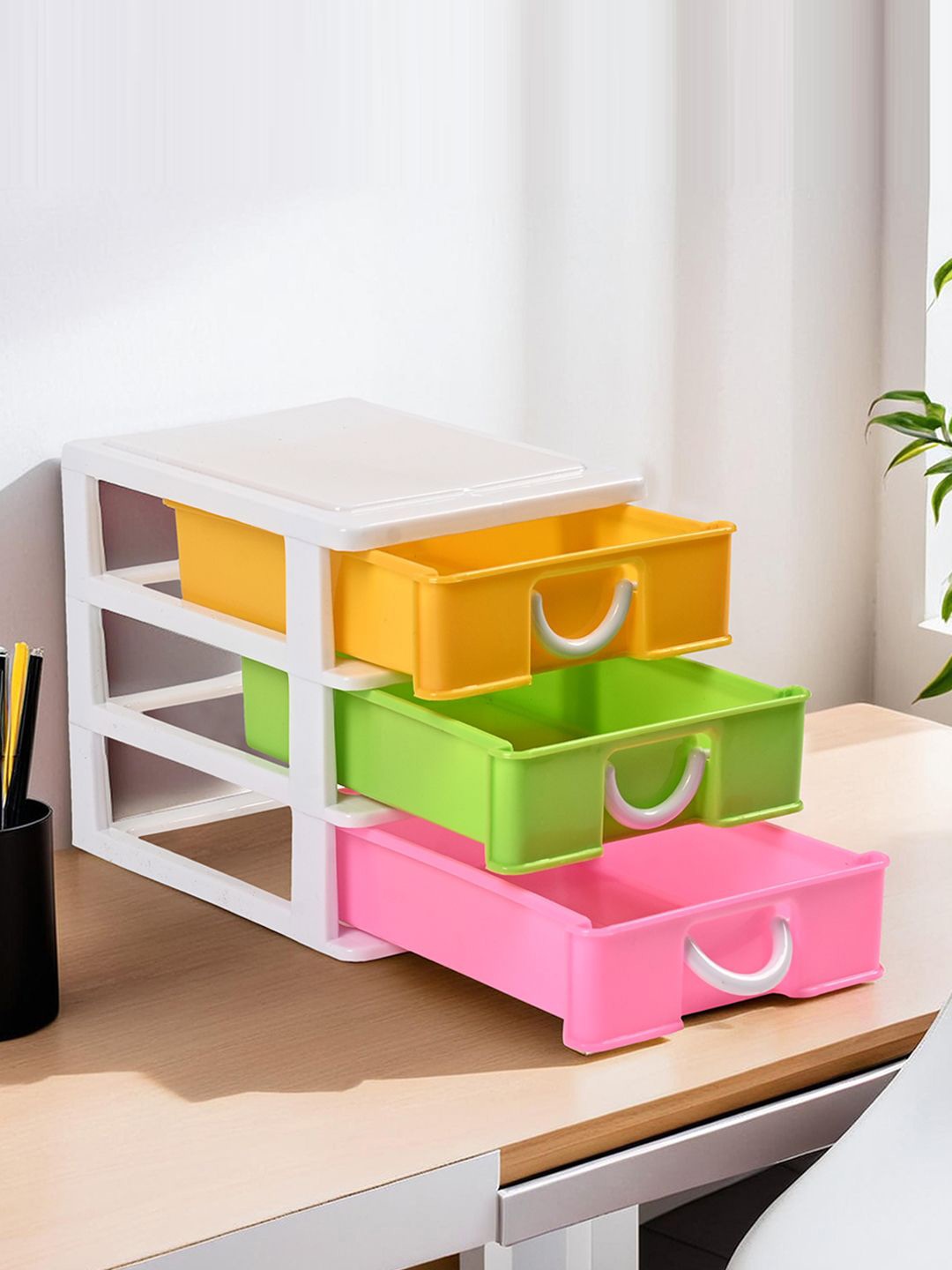 

Kuber Industries White & Yellow 3-Tier Reusable Desk Organiser