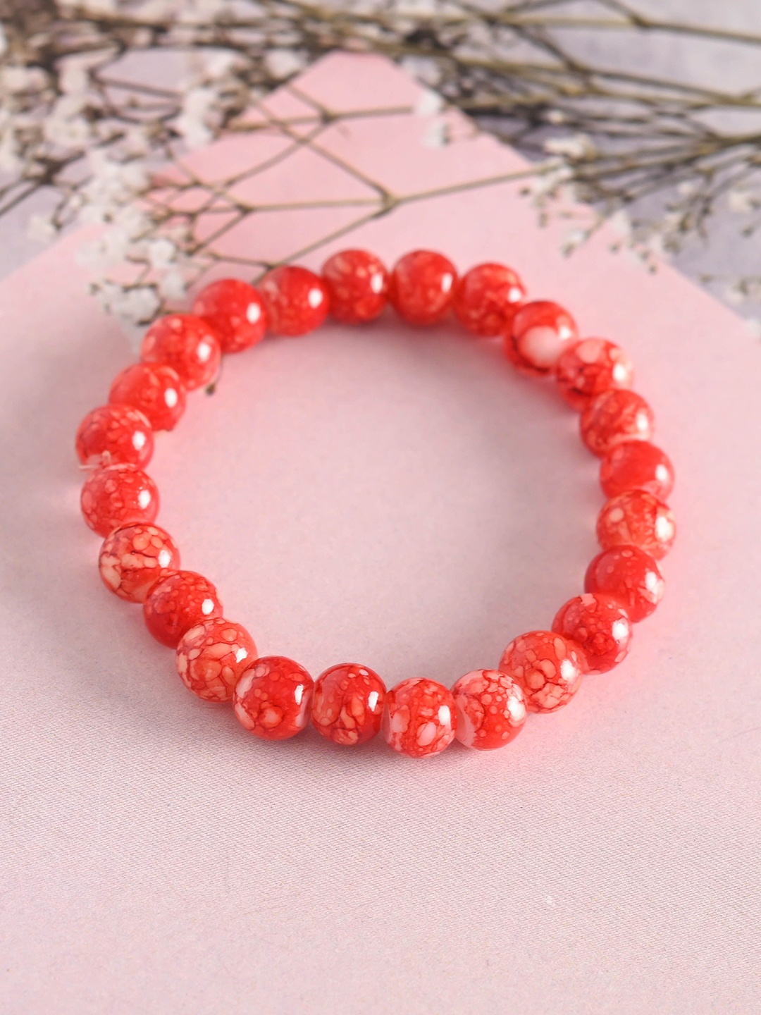 

NVR Unisex Beaded Elasticated Bracelet, Red