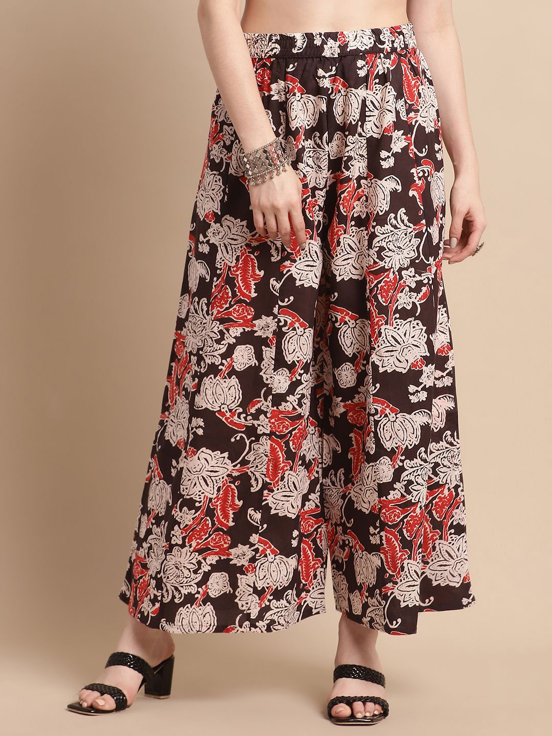 

Pistaa Women Floral Printed Flared Ethnic Palazzos, Brown