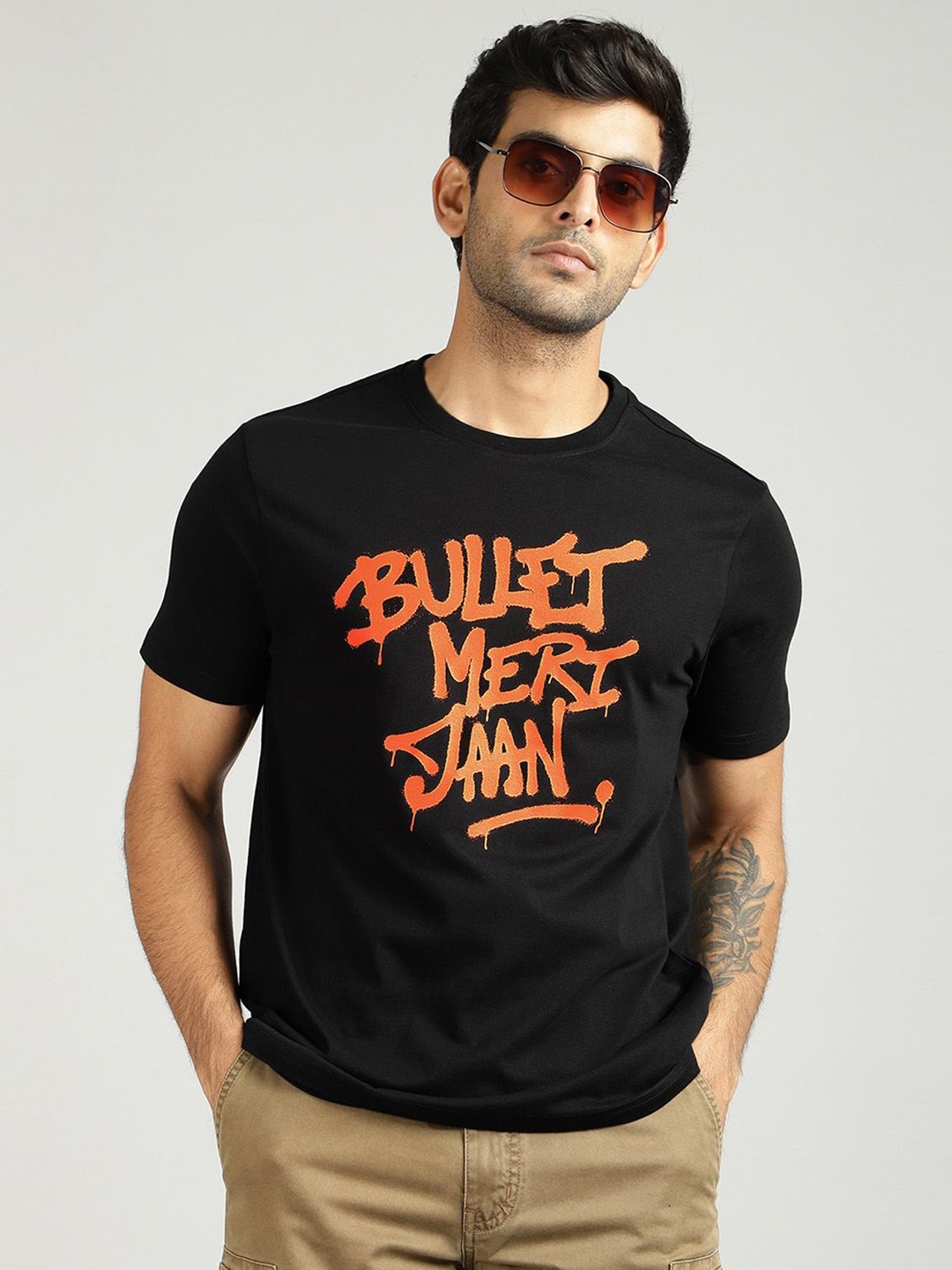 

Royal Enfield Men Typography Printed Round Neck Cotton T-shirt, Black