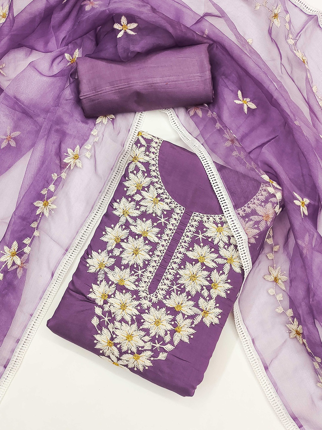 

KALINI Ethnic Motifs Embroidered Unstitched Dress Material, Purple