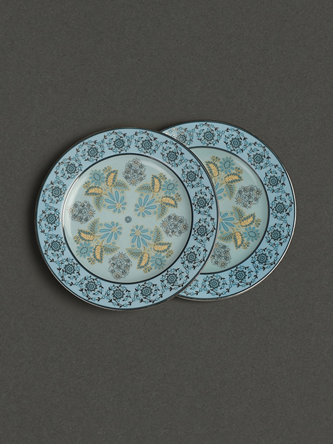 

Ritu Kumar Blue & Beige 2 Pieces Floral Printed Plates, Turquoise blue