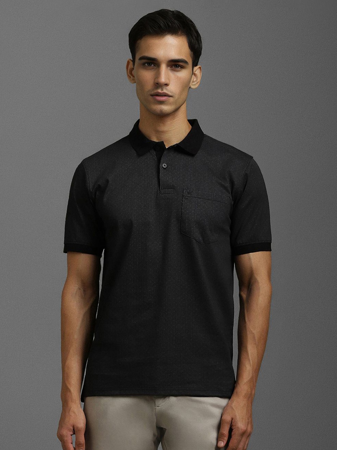 

Louis Philippe Men Printed Polo Collar Pockets T-shirt, Grey
