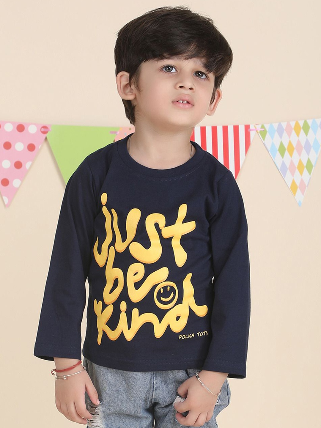 

Polka Tots Boys Typography Printed T-shirt, Blue