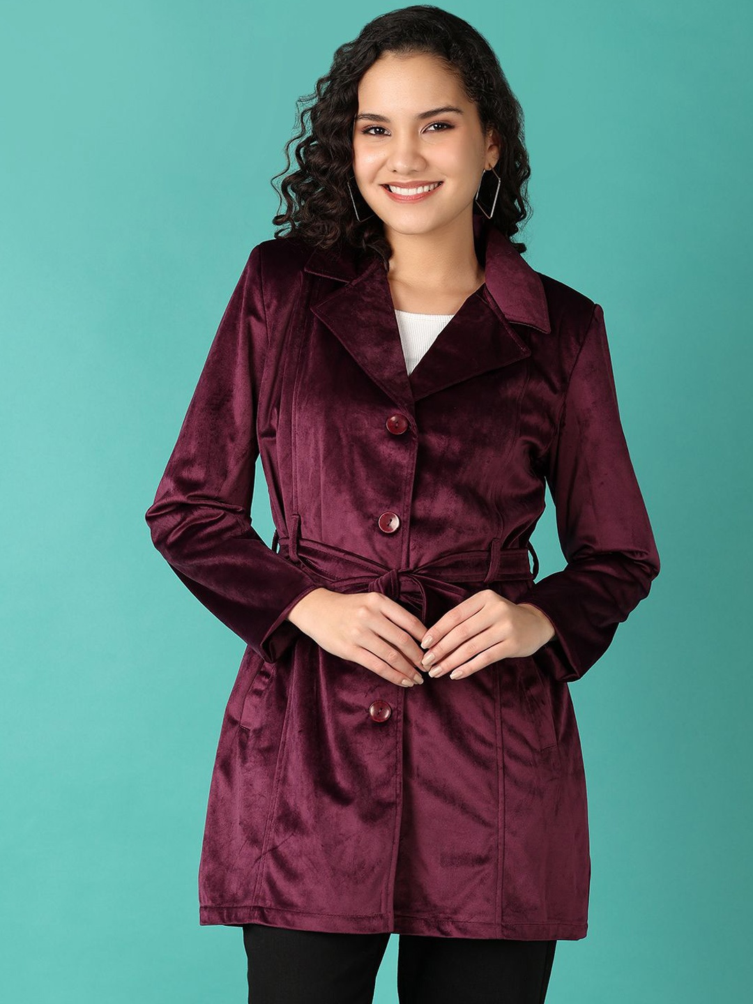 

V-Mart Women Lapel Collar Solid Cotton Casual Tailored Jacket, Purple