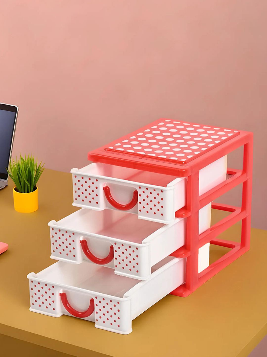 

Kuber Industries White & Red 2 Pieces Reusable 3-Tier Desk Organisers