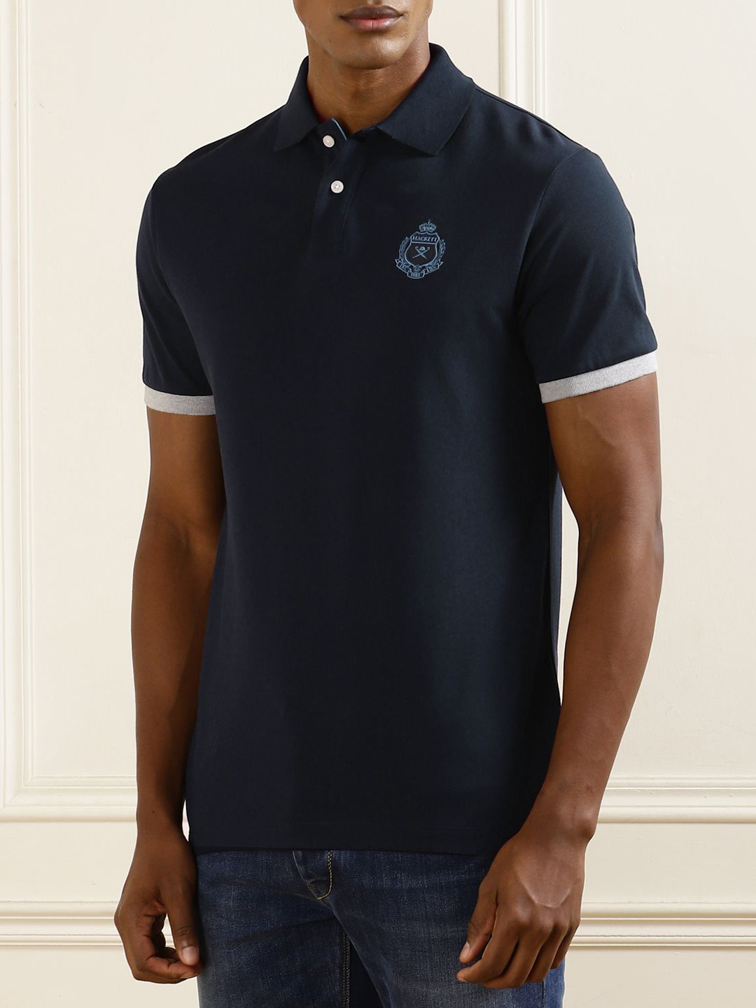 

HACKETT LONDON Men Polo Collar Applique Slim Fit T-shirt, Navy blue