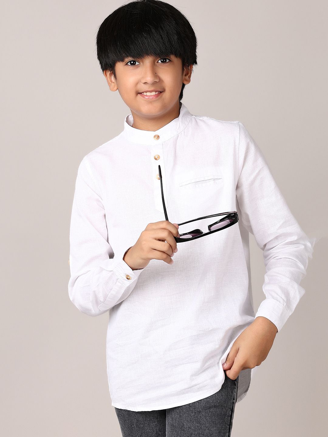 

V-Mart Boys Band Collar Solid Cotton Casual Shirt, White