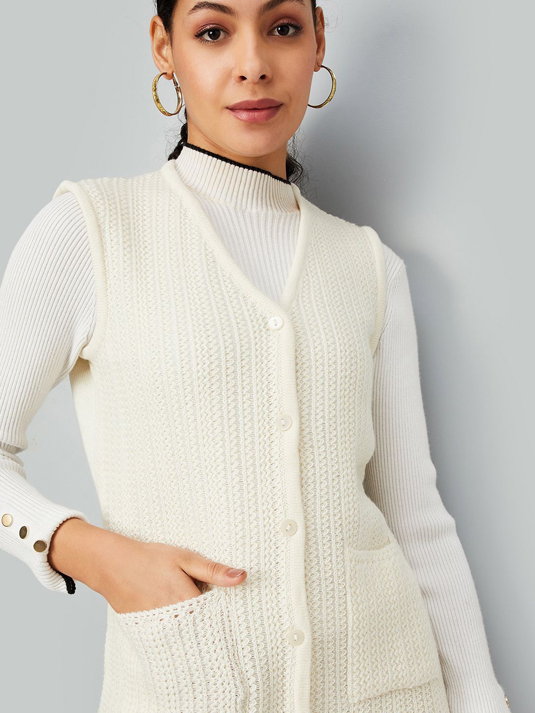 

max Women Cable Knit Cardigan, Off white