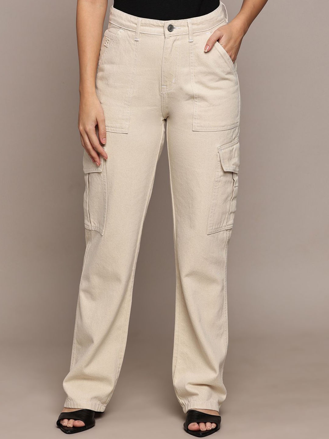 

French Connection Women Smart Relaxed Fit Jeans, Beige