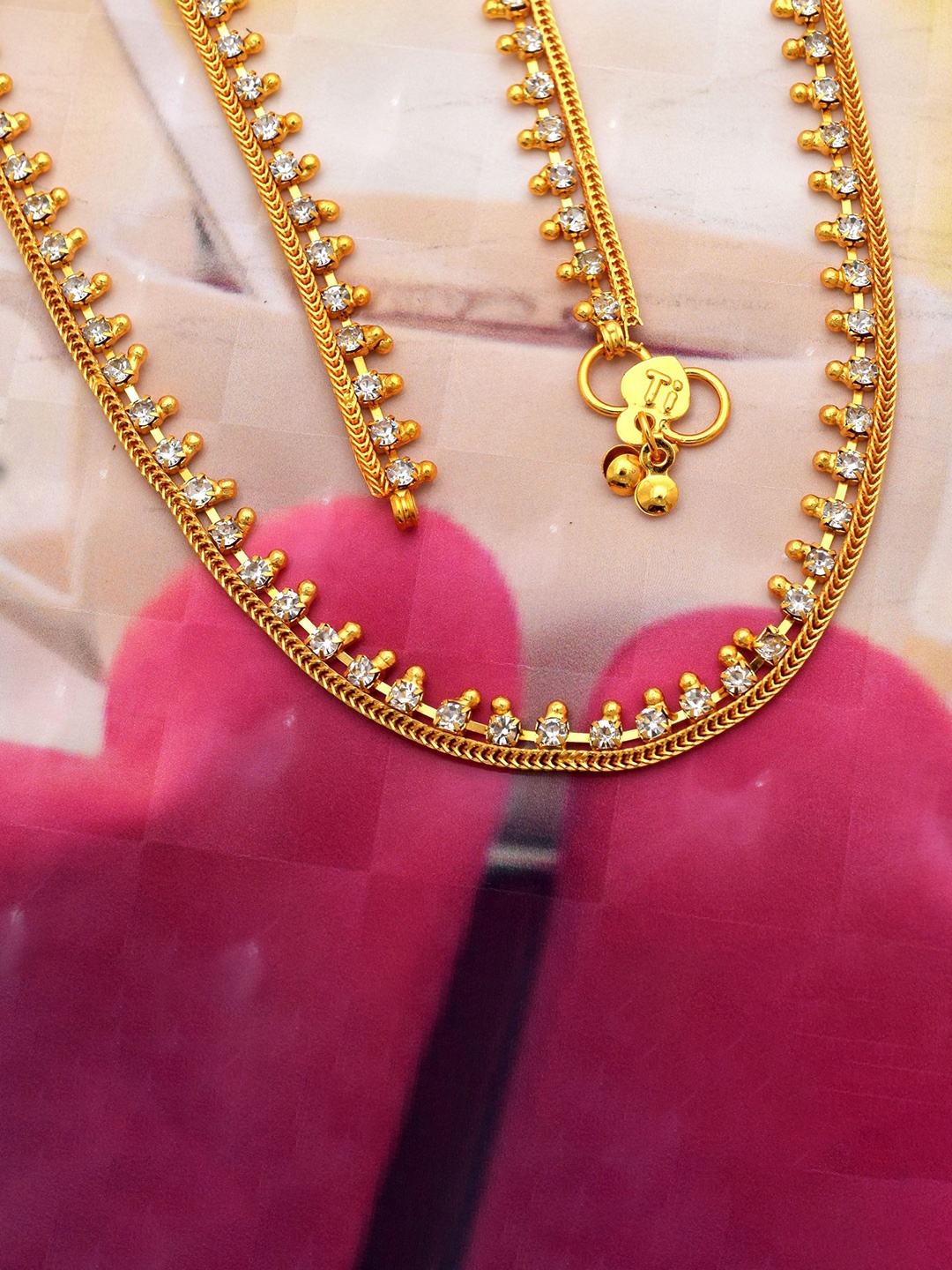 

MEMOIR Gold-Plated CZ Studded Payal Pajeb Anklet