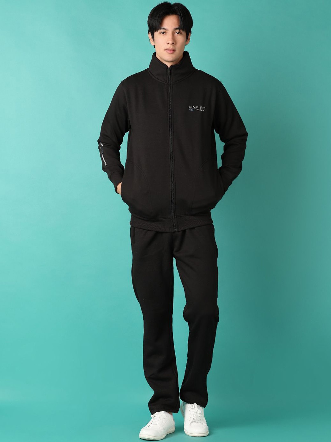 

V-Mart Men Cotton Mid-Rise Tracksuit, Black