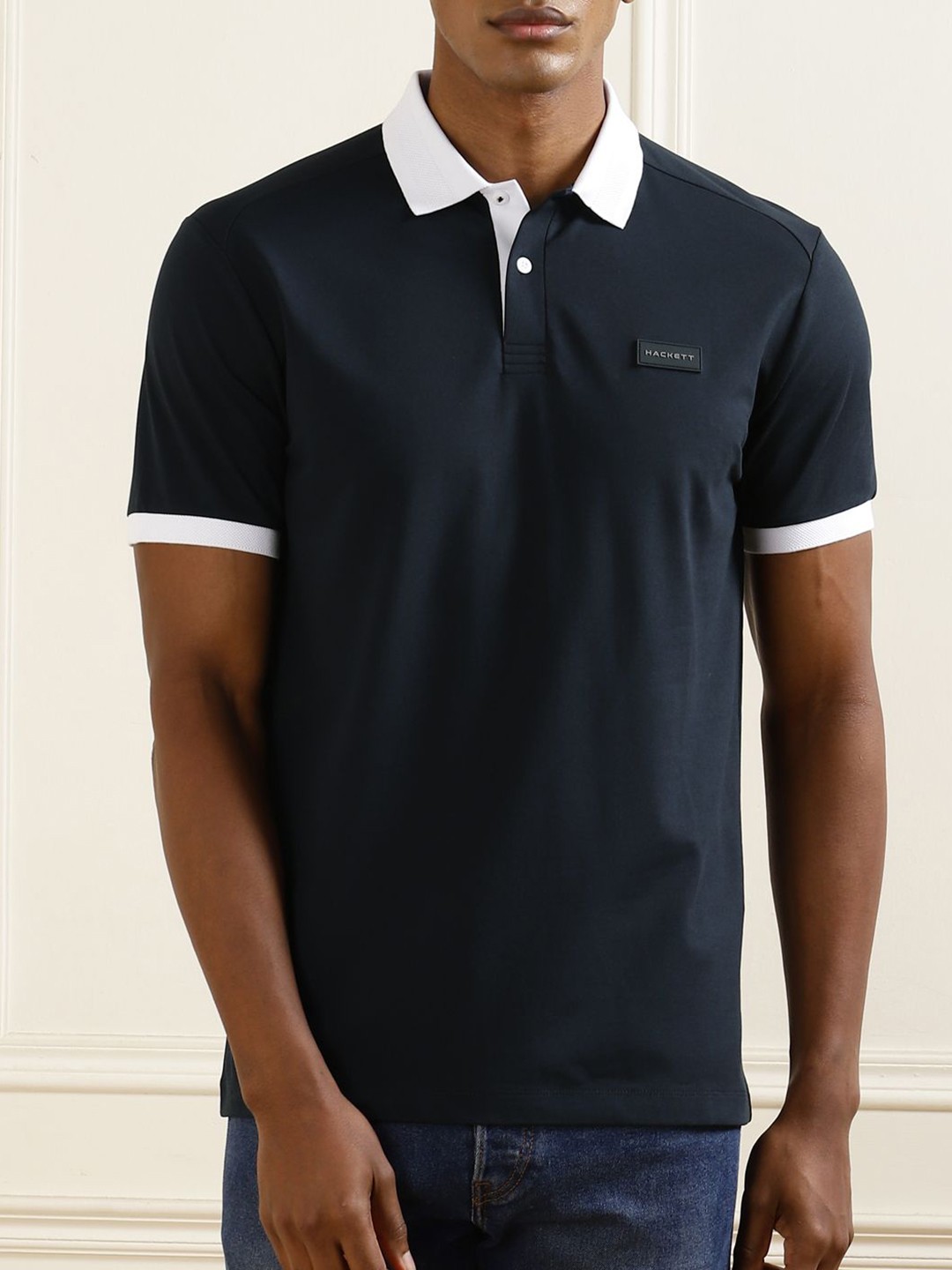 

HACKETT LONDON Men Polo Collar Slim Fit T-shirt, Navy blue