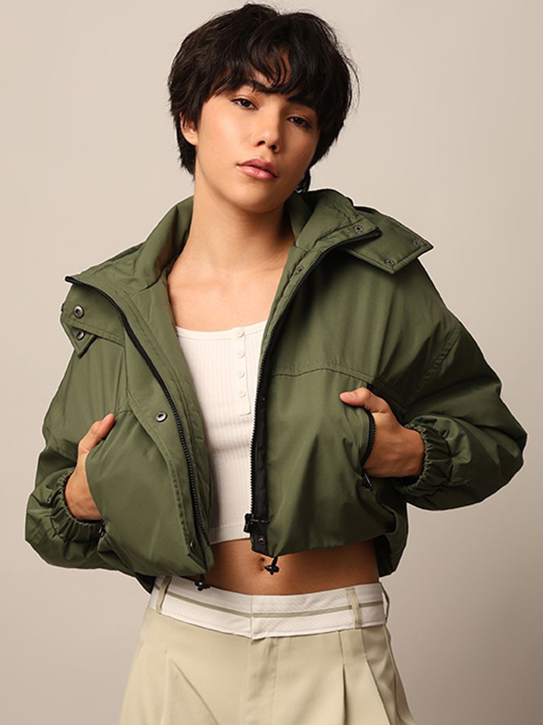 

ONLY Women Hooded Solid Casual Sporty Jacket, Green