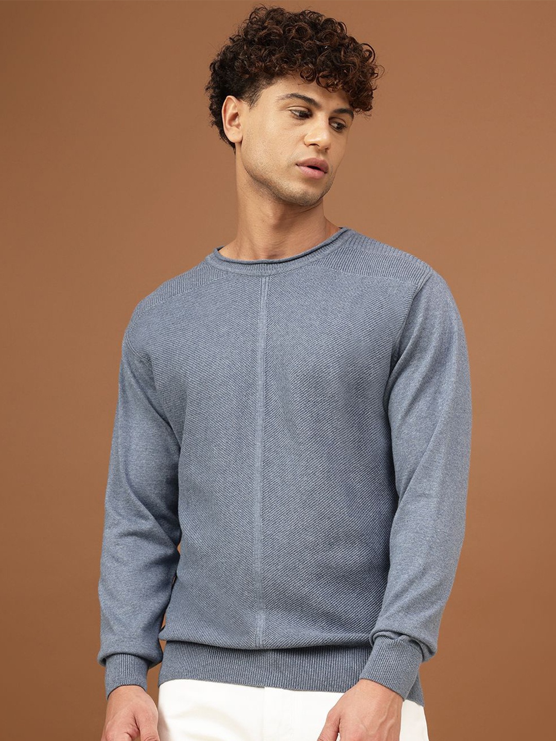 

Richlook Men Self Design Round Neck Pullover Sweatshirt, Blue