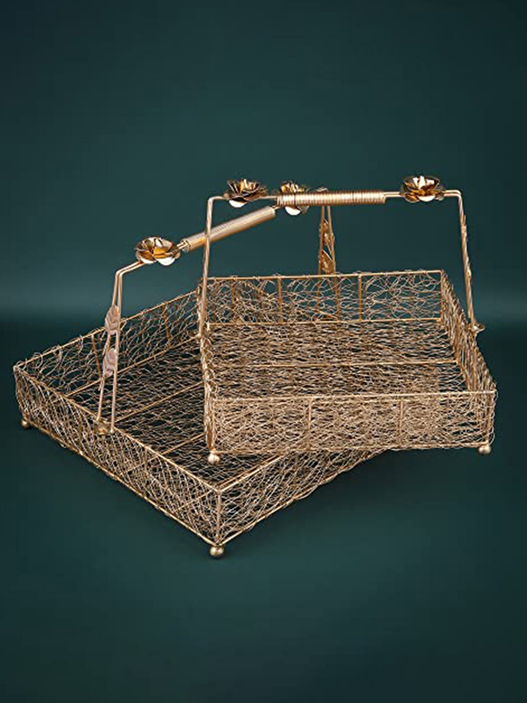 

e kysa Gold-Toned 2 Pieces Self Design Square Shaped Multi-Utility Basket