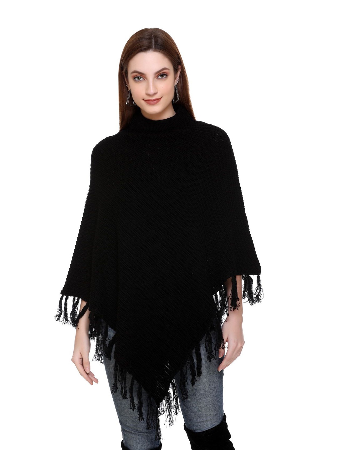 

MONTREX Striped Acrylic Poncho, Black