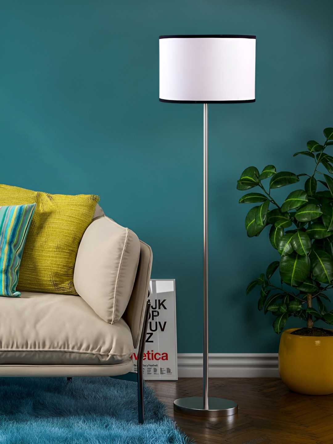 

Devansh White Cotton Drum Shade Steel Base Floor Lamp