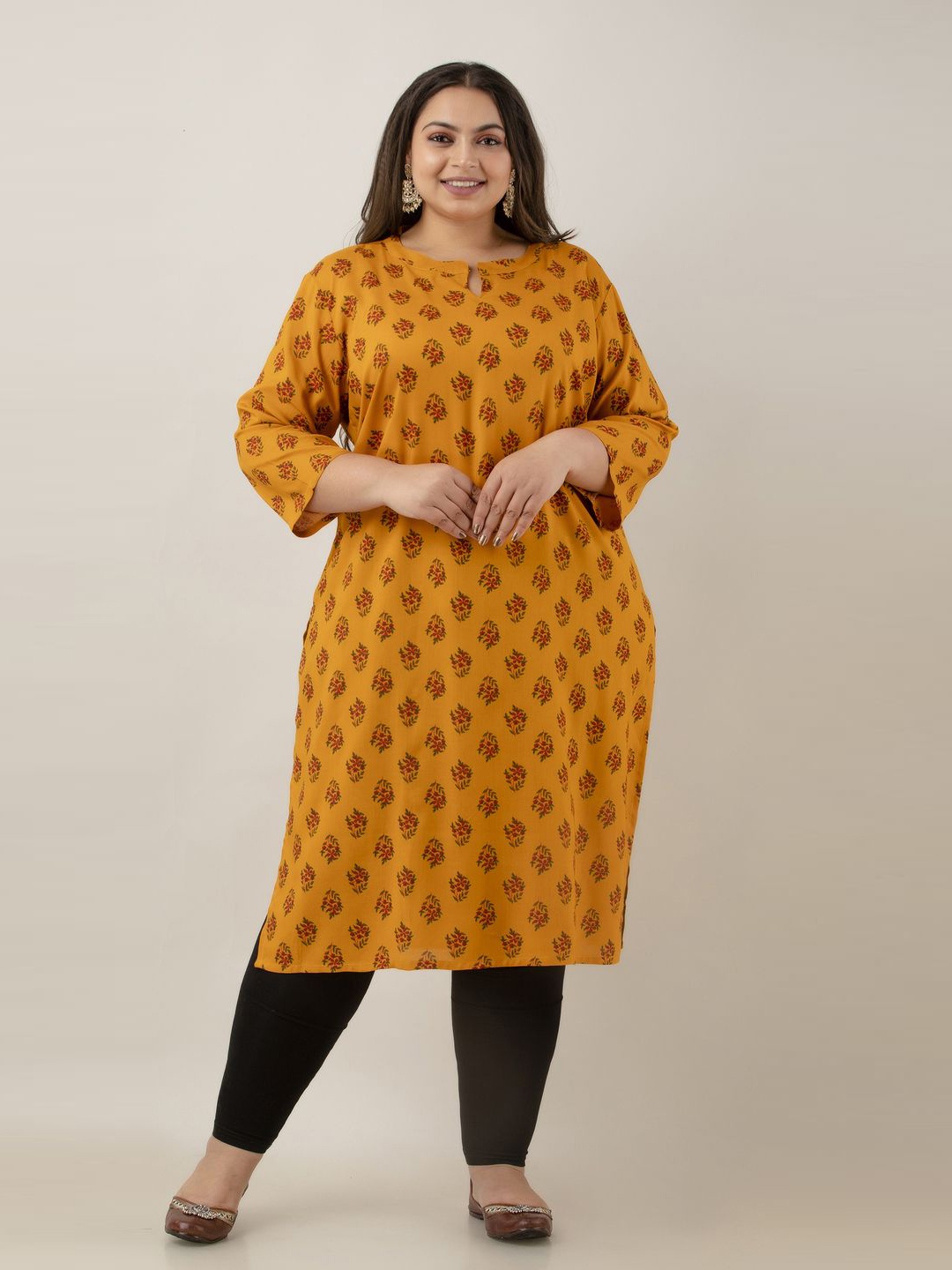 

Fashion Zest Ethnic Motifs Printed Straight Plus Size Kurta, Yellow