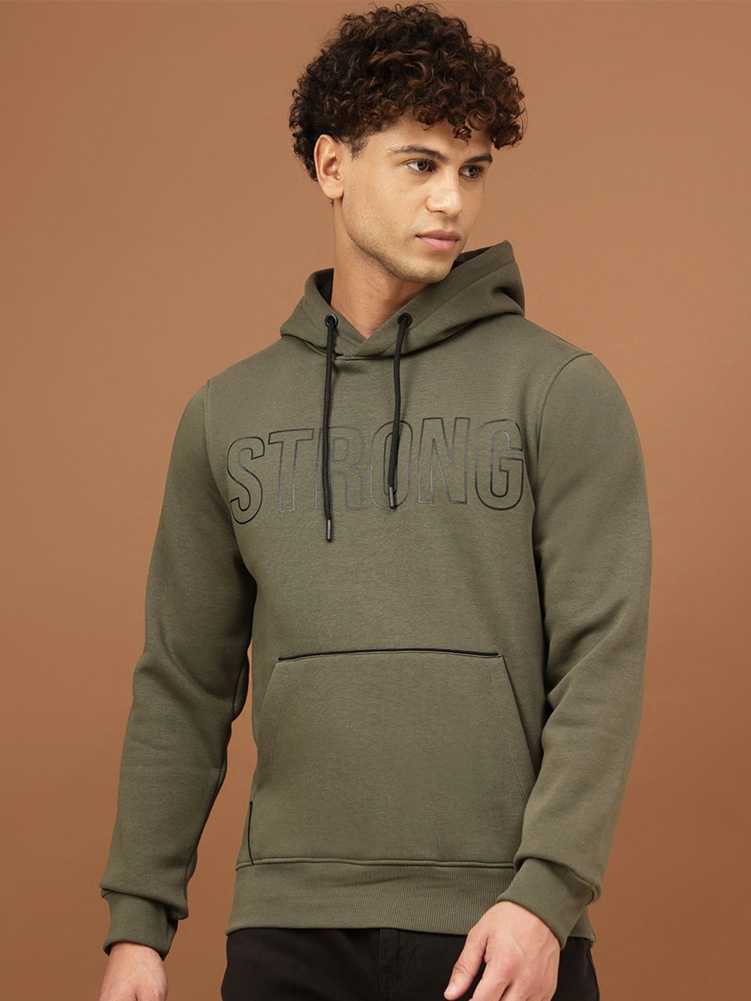 

Richlook Men Printed Hooded Pullover Sweatshirt, Olive