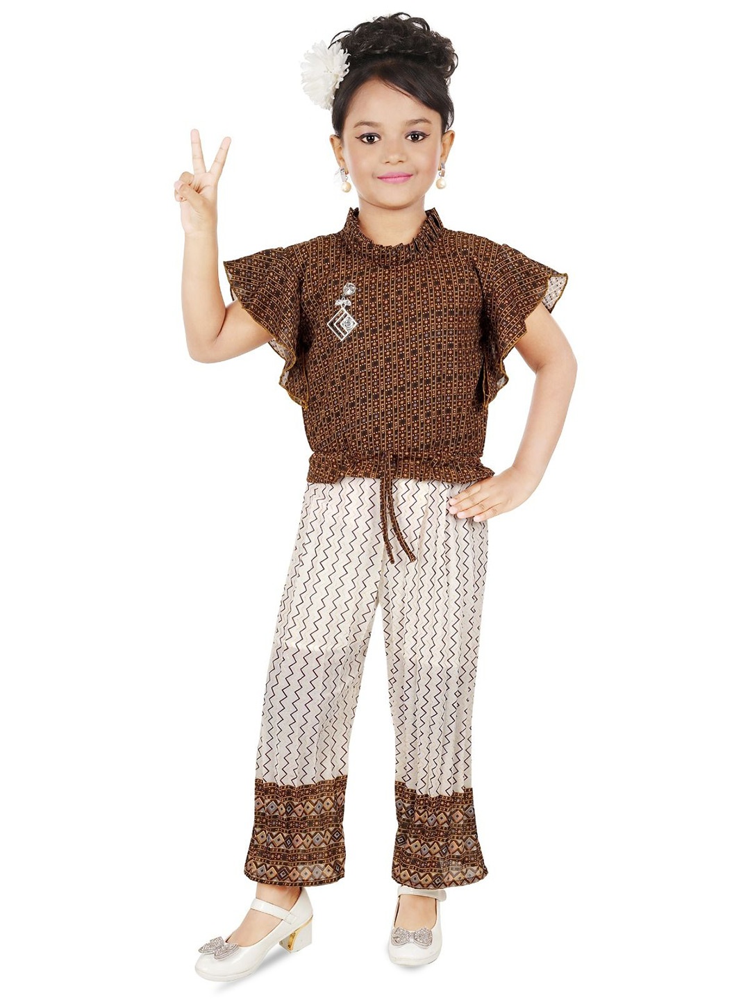 

BAESD Girls High Neck Top with Palazzos, Brown