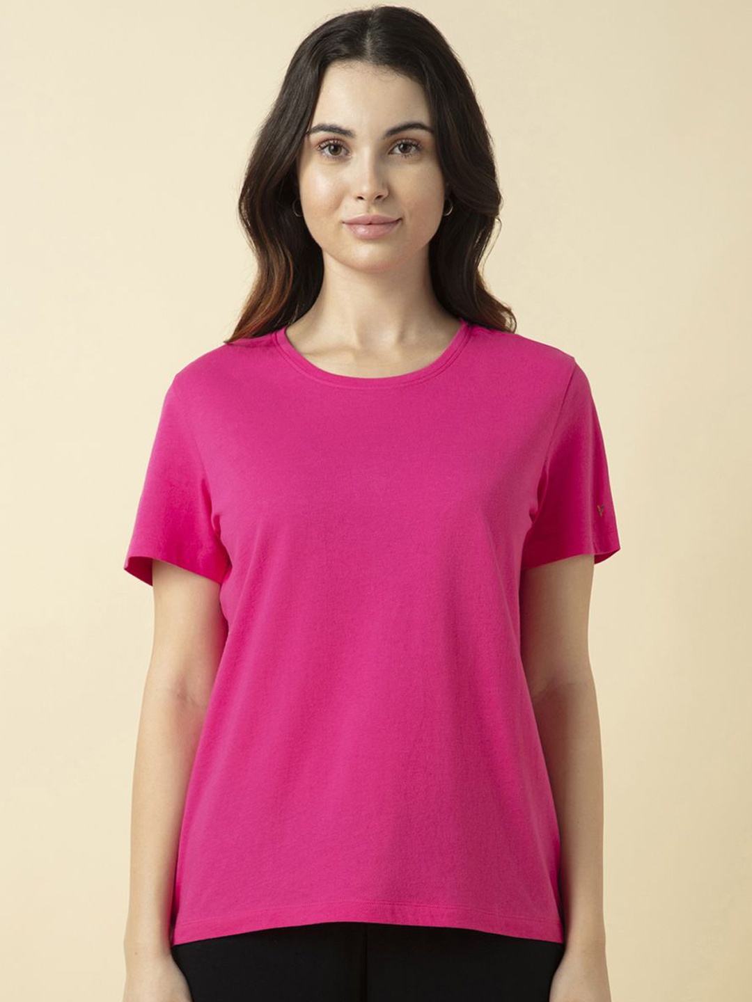 

Van Heusen Women Cotton Relax Fit Lounge T Shirt, Magenta