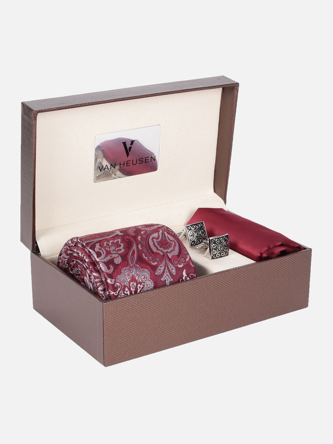 

Van Heusen Men Accessory Gift Set Of Tie Pocket Square And Cufflink, Maroon
