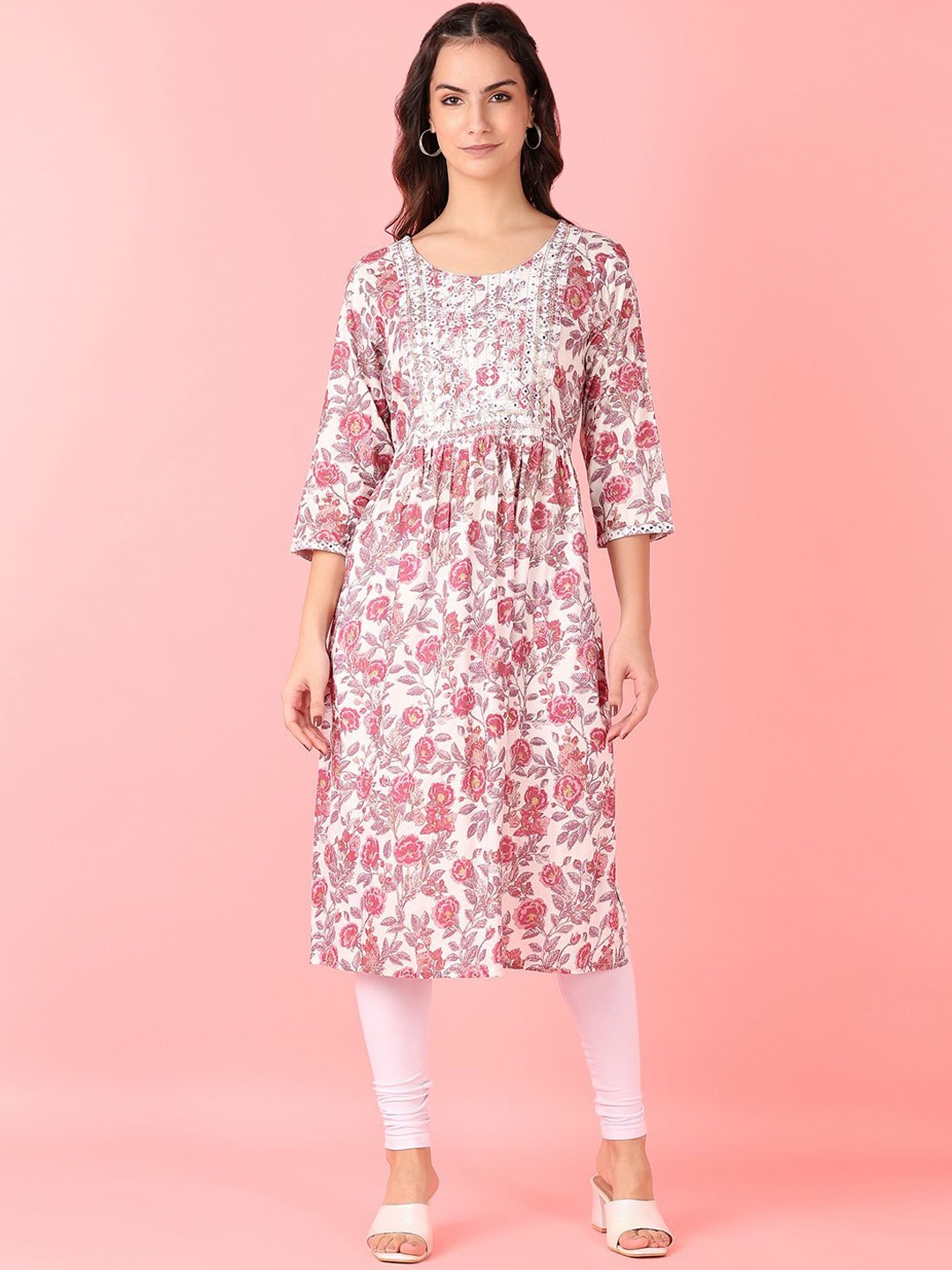 

V-Mart Floral Printed A Line Kurta, Off white