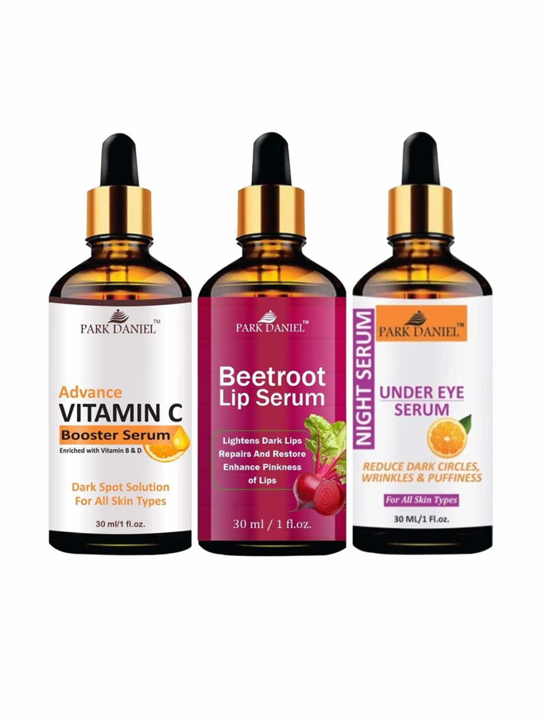 

Park Daniel Set Of 3 Vitamin C Booster, Beetroot Lip & Under Eye Serum - 30 ml Each, Brown