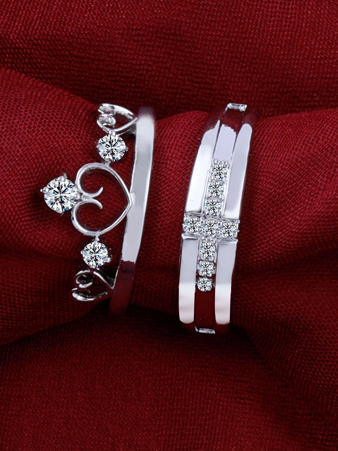 

Silver Shine Unisex Set Of 2 Silver-Plated AD Stone Studded Adjustable Finger Rings