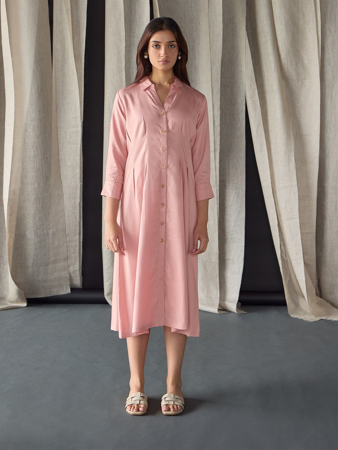 

Bombay Bloom Women Shirt Midi Dress, Pink