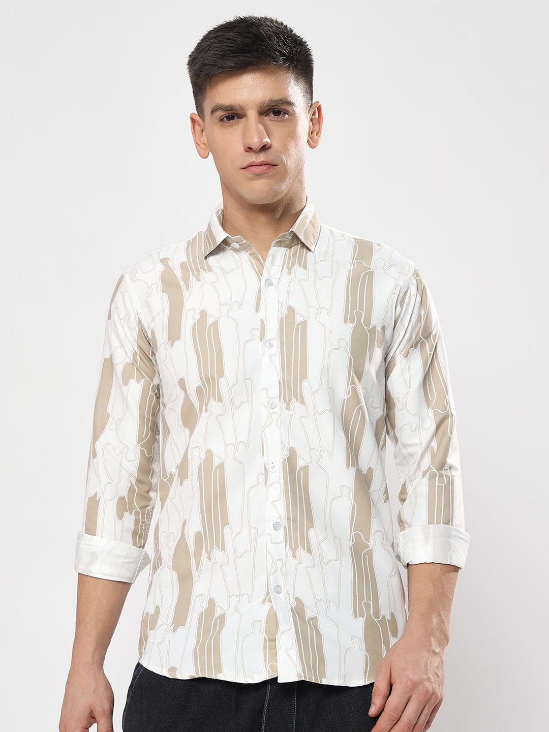 

YOUTH FIRST Men Premium Spread Collar Abstract Printed Casual Shirt, Brown