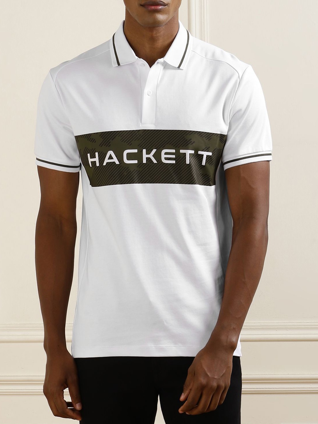 

HACKETT LONDON Men Printed Polo Collar Applique Slim Fit T-shirt, White