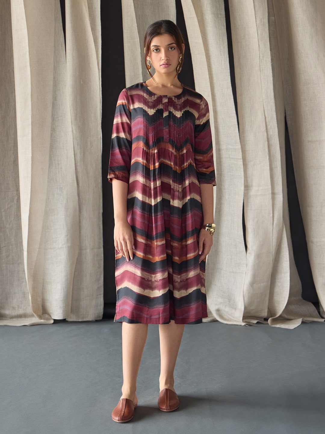 

Bombay Bloom Women Chevron Printed A-Line Dress, Maroon