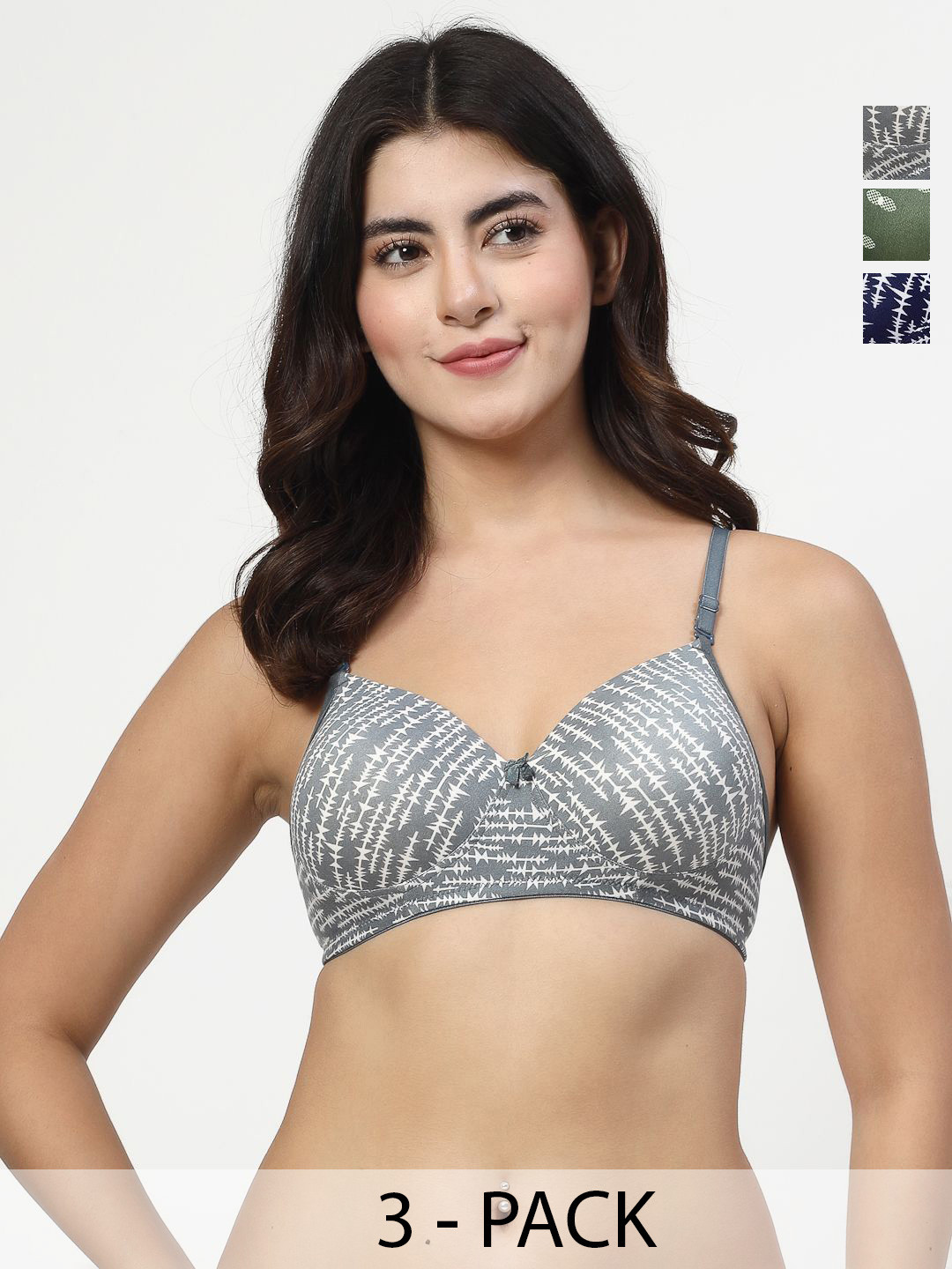 

Docare Women Pack of 3 T-shirt Abstract Printed Full Coverage Seamless Lightly Padded Bra, Grey