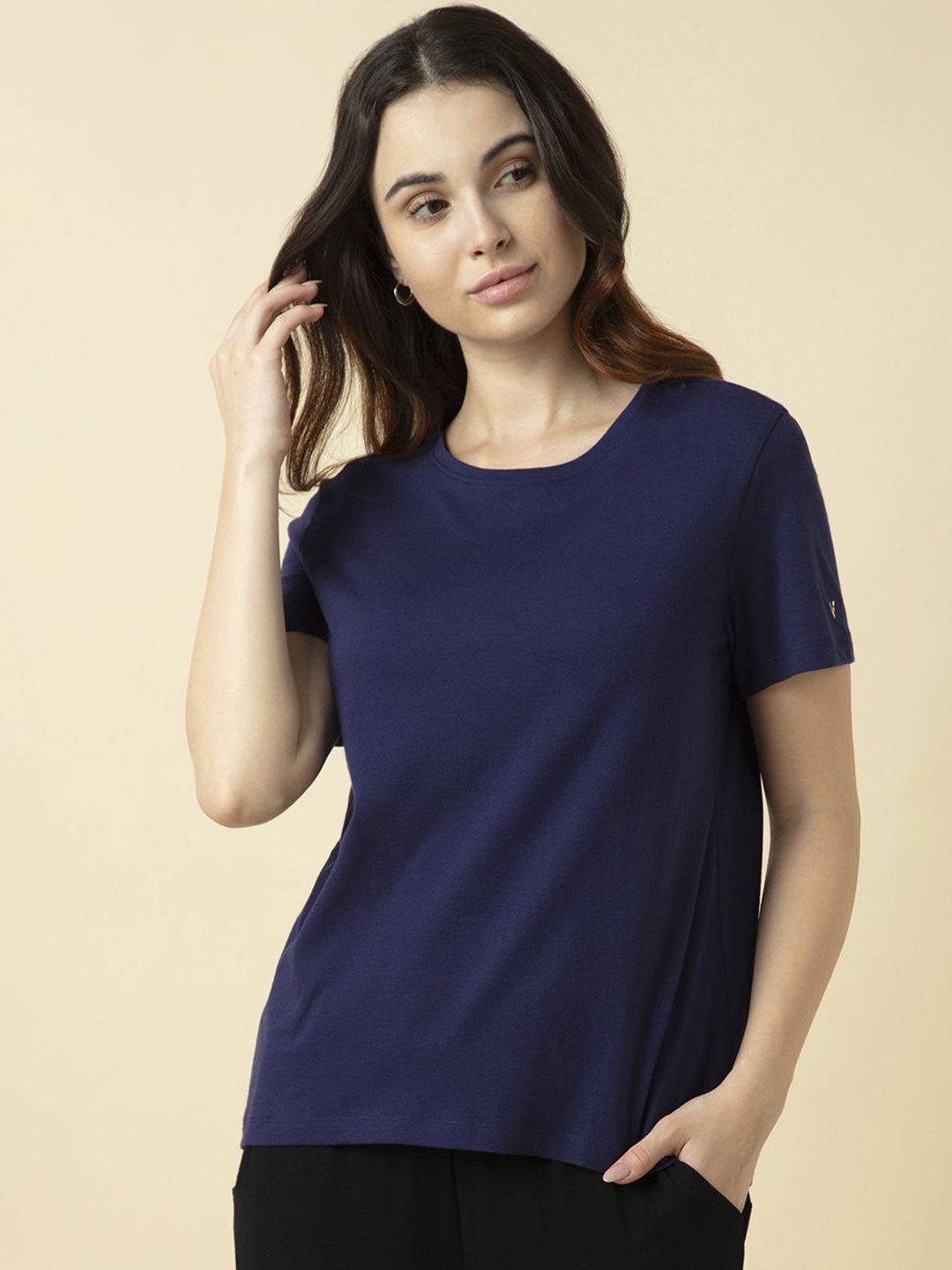 

Van Heusen Women Cotton Relax Fit Lounge T-Shirt, Navy blue