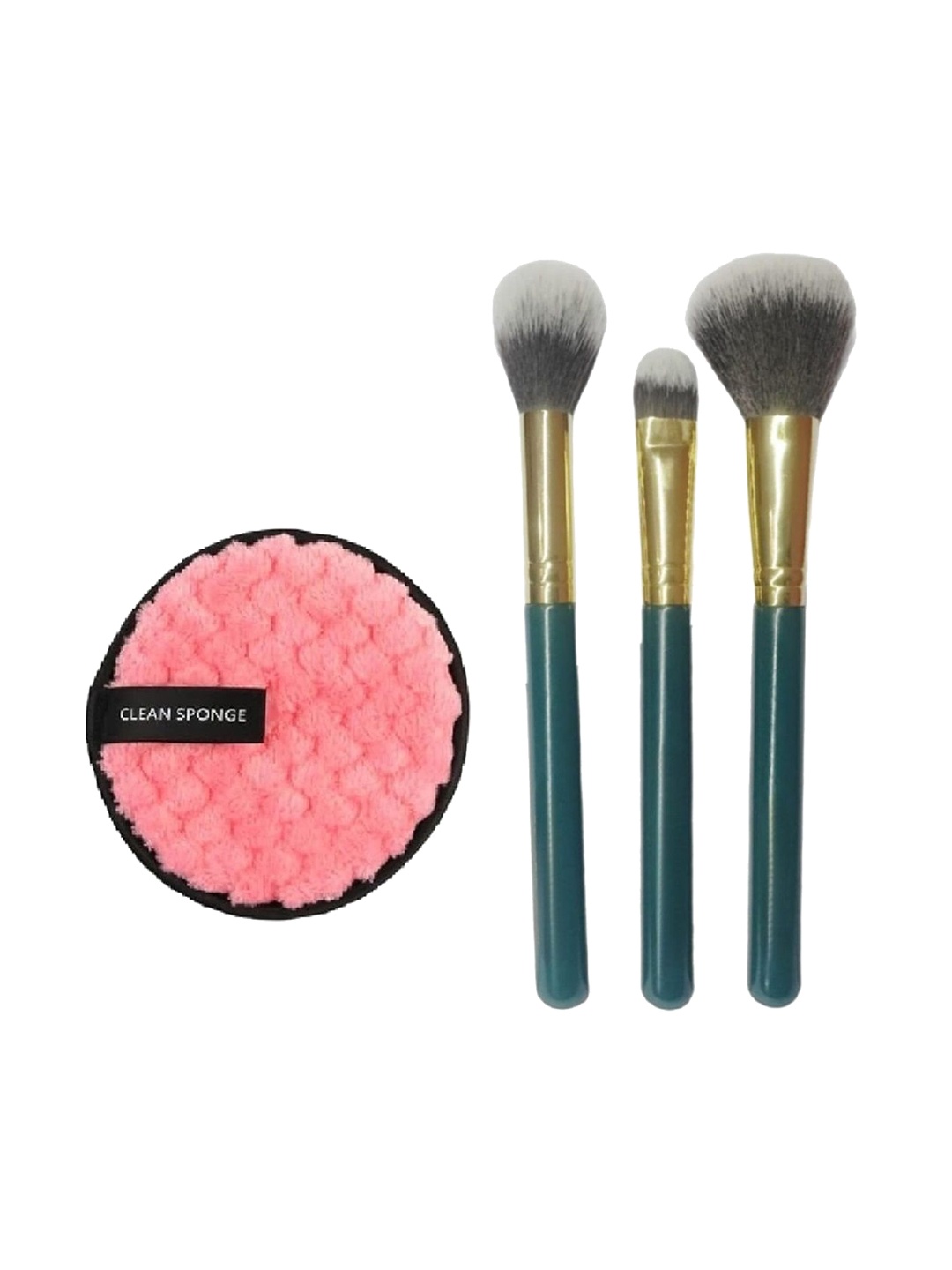 

Facejewel 3 Pcs Makeup Brush With Makeup Remover Puff, Green