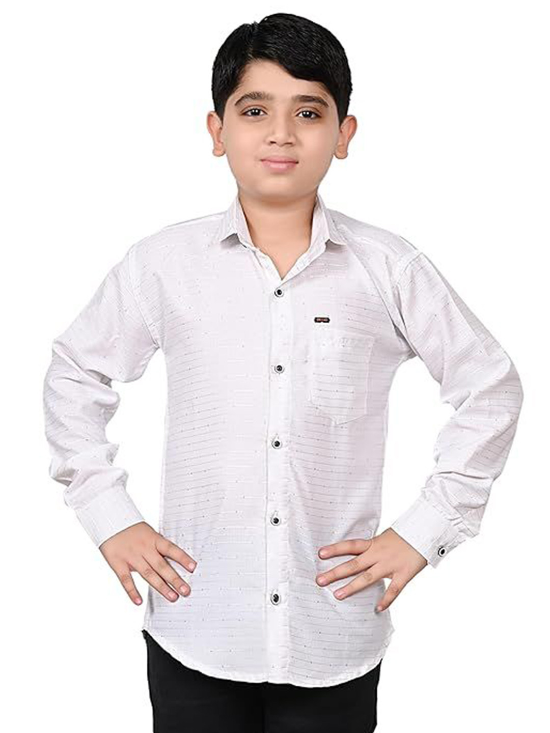 

Eliq Boys Spread Collar Horizontal Striped Cotton Casual Shirt, White