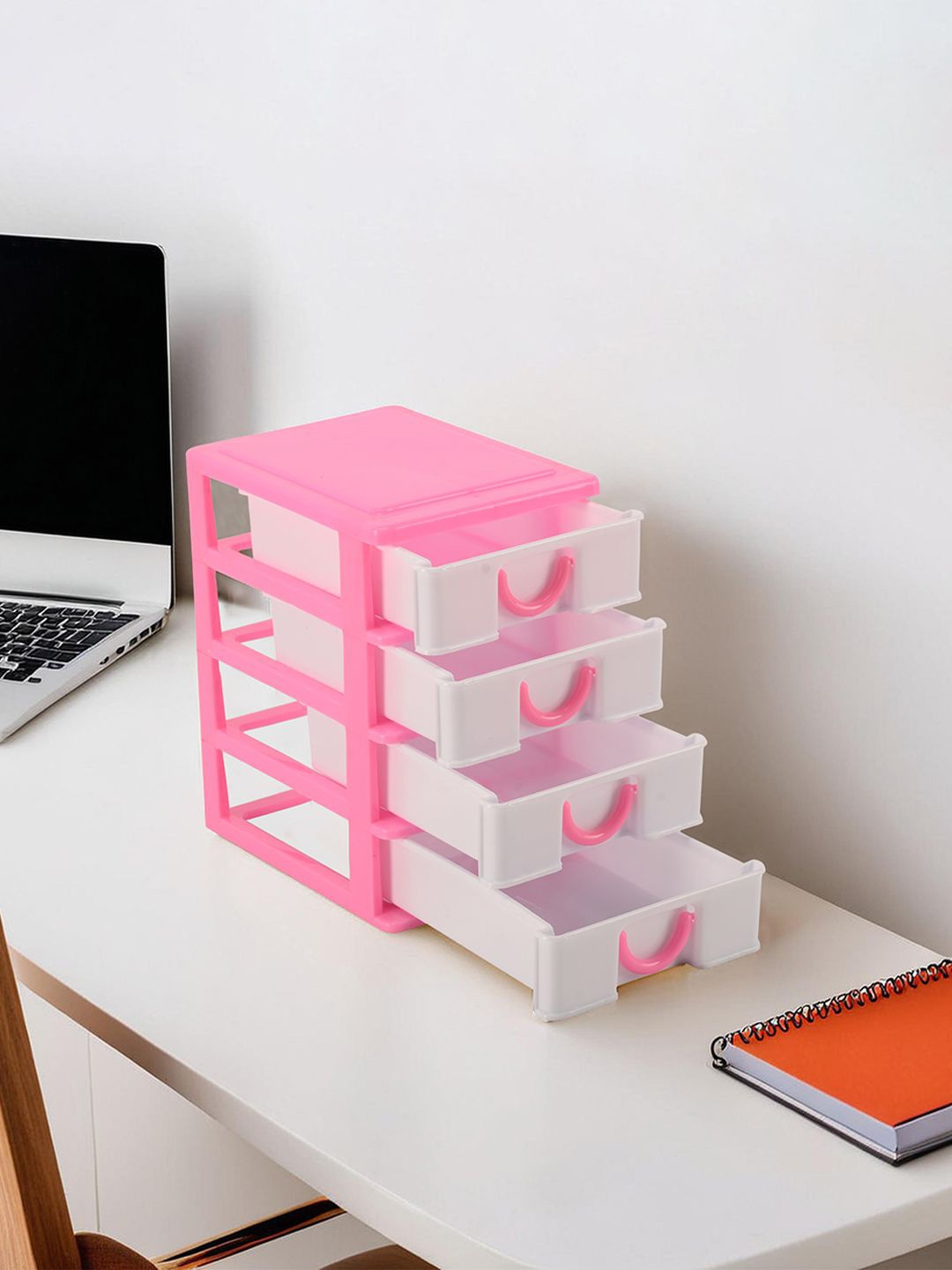 

Kuber Industries White & Pink Reusable 4-Tier Desk Organiser