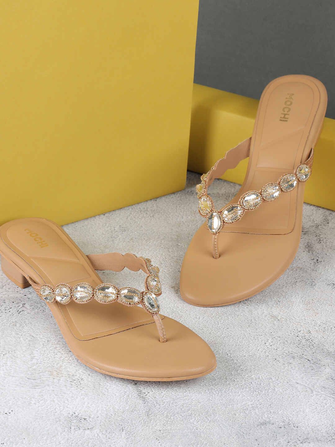 

Mochi Women Embellished Block Heels Sandals, Taupe