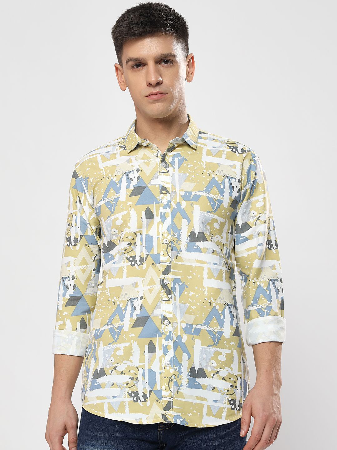 

YOUTH FIRST Men Premium Spread Collar Abstract Printed Casual Shirt, Yellow