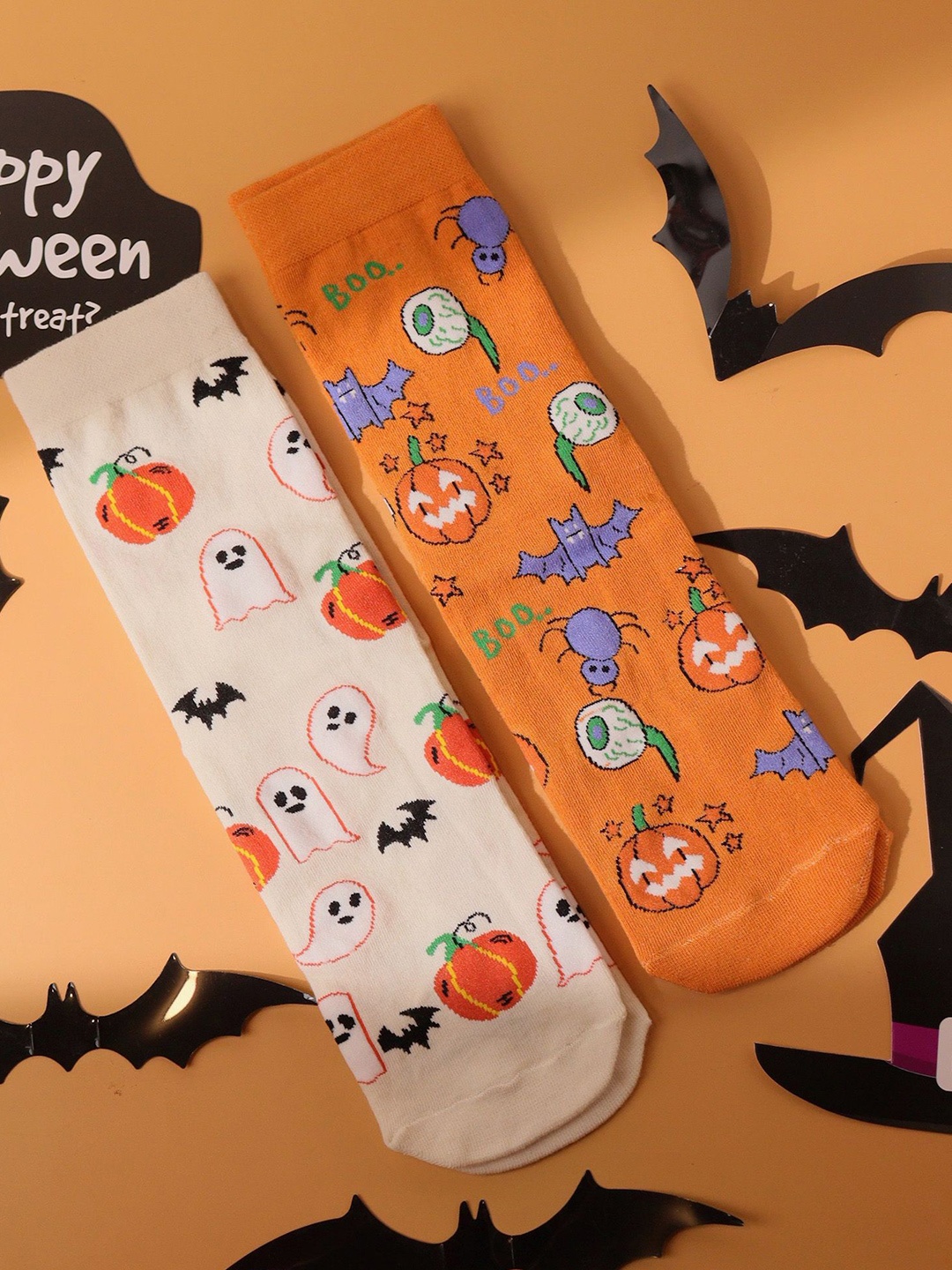 

Thela Gaadi Adults Pack Of 2 Printed Calf-Length Socks, Orange