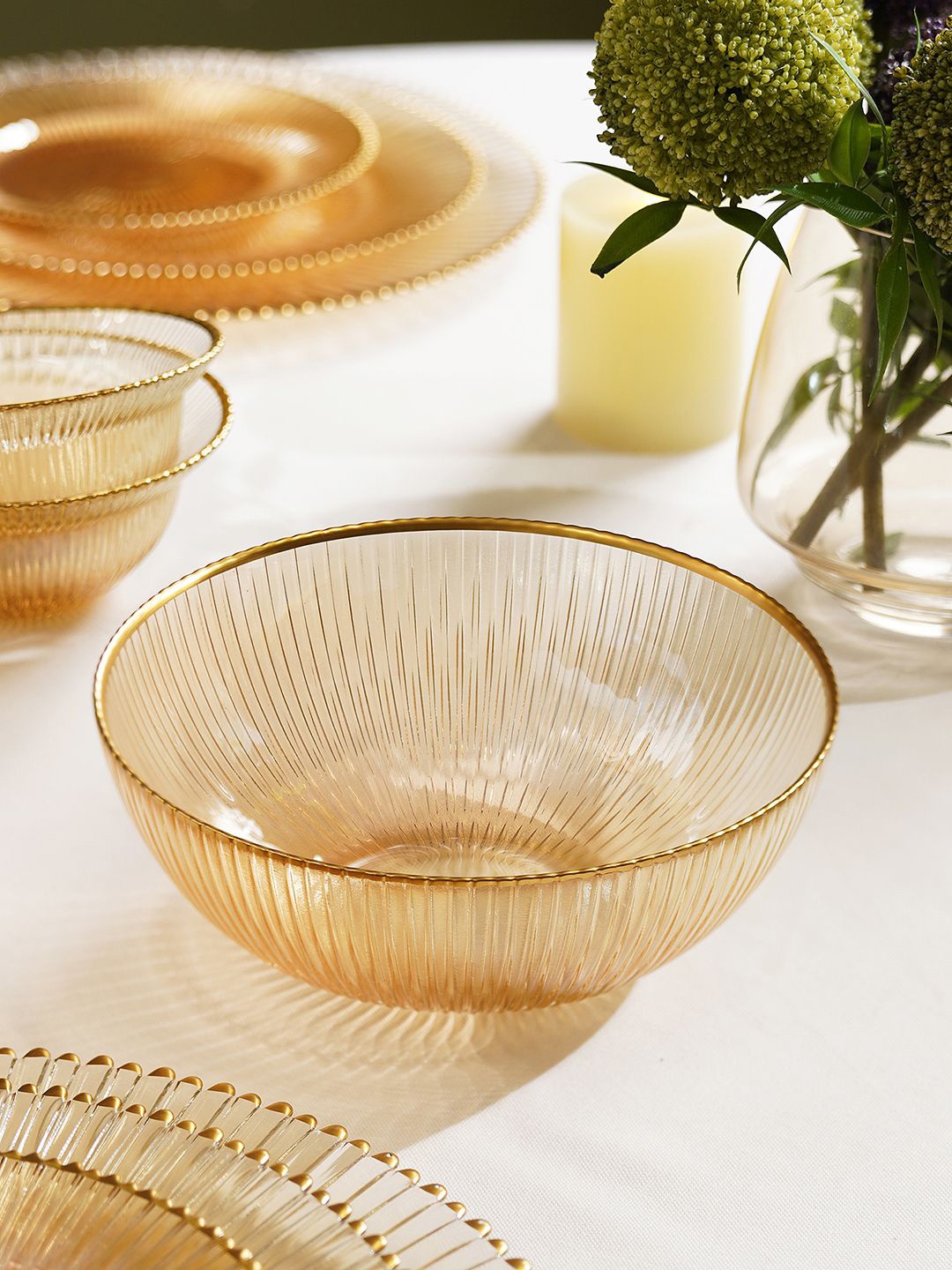 

Pure Home and Living Gold Toned Glossy Finish Ribbed Serving Bowl