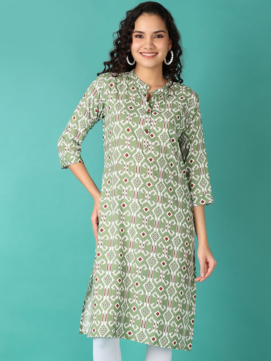 

V-Mart Ethnic Motifs Printed Straight Kurta, Green