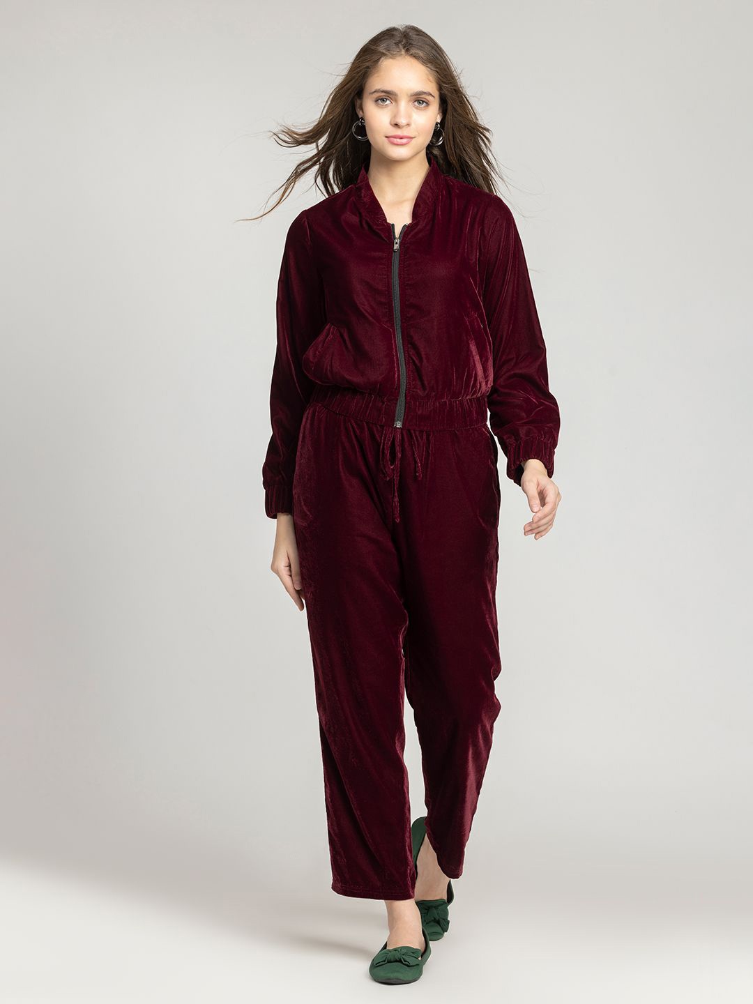 

SHAYE V-Neck Sweatshirt With Trousers, Maroon