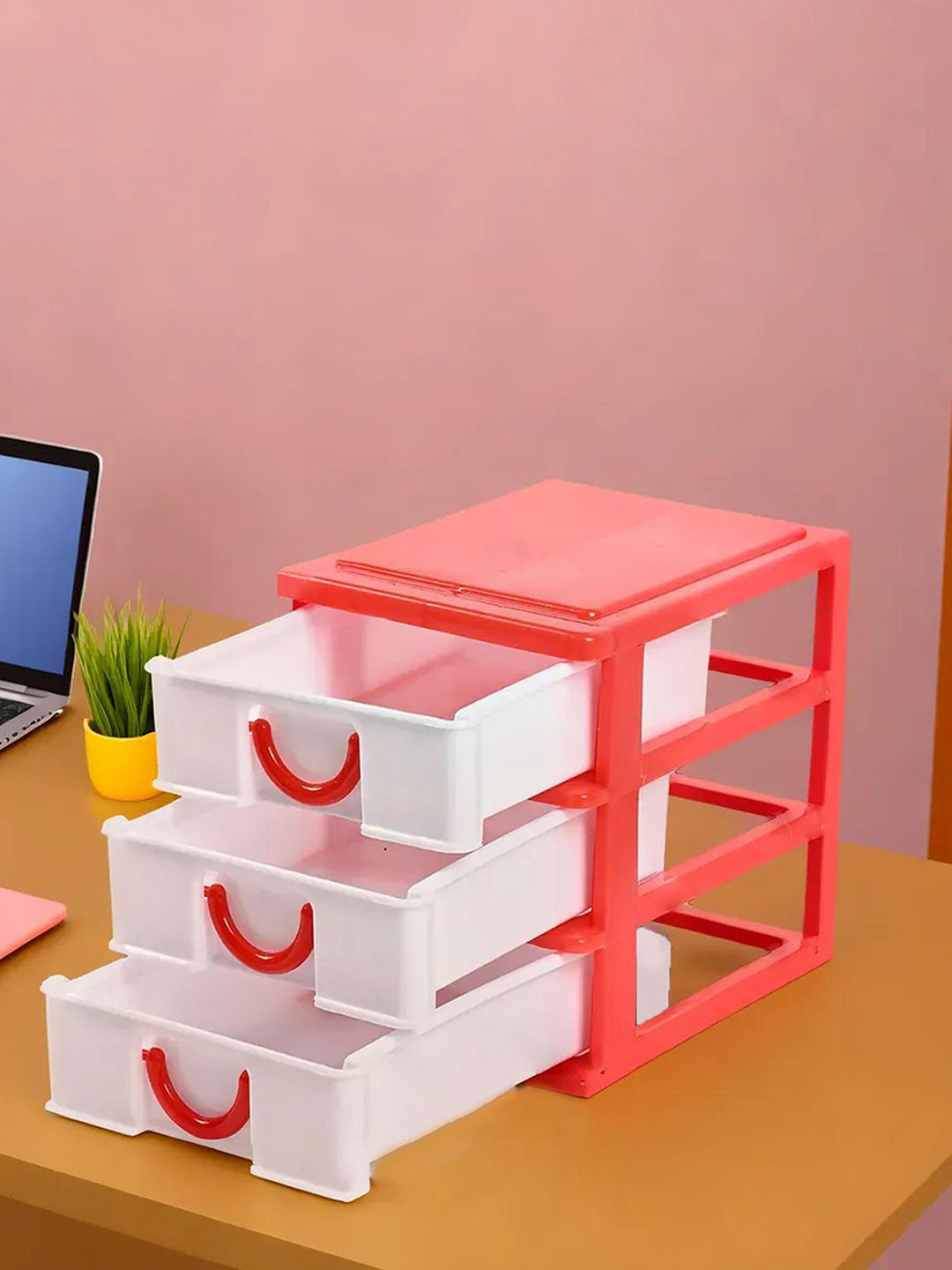 

Kuber Industries White & Red 2 Pieces Reusable 3-Tier Desk & Pen Holder Organiser