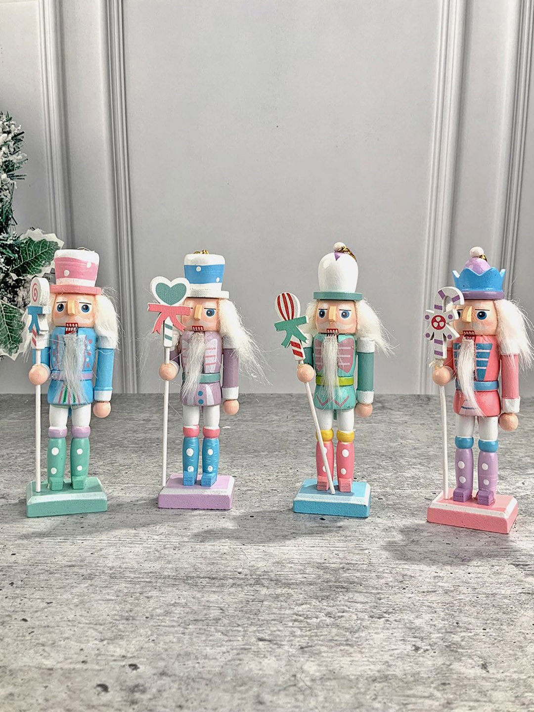 

Little Surprise Box LLP Blue 4 Pieces Pastel Candy Wooden Nutcrackers Christmas Showpiece